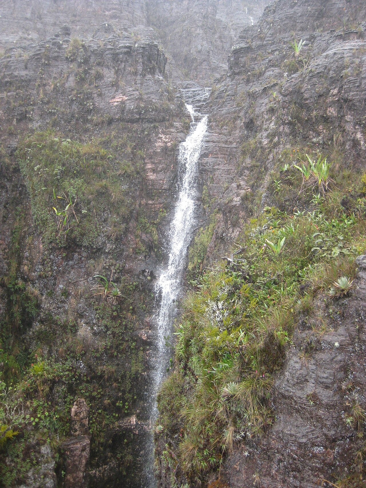 Cachoeira descendo pelo paredão do Monte Roraima