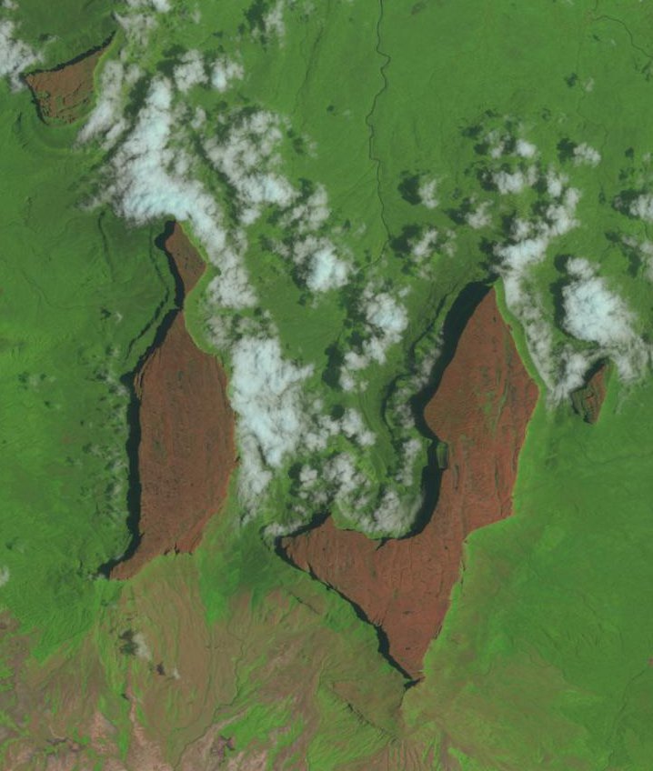 Imagem Landsat dos tepuis Roraima e Kukenán